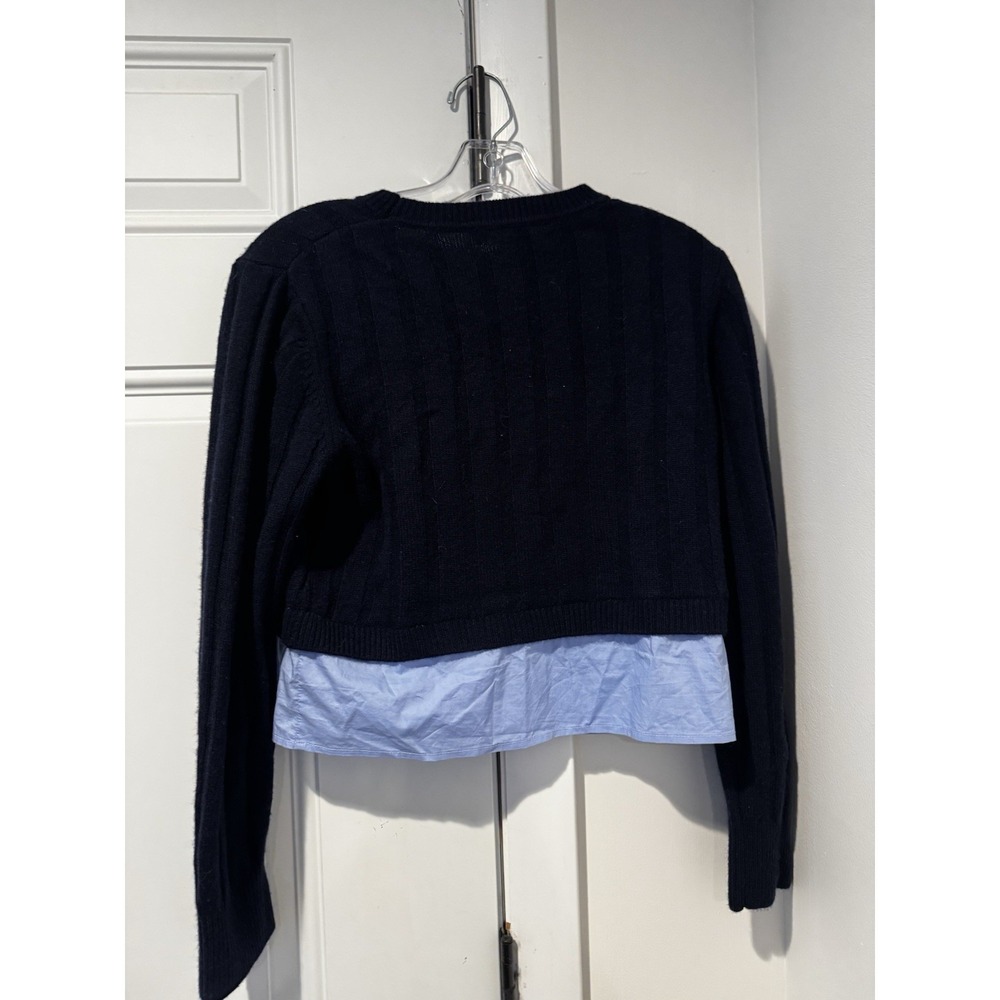 Sandro Women's Cropped Wool cashmere Sweater Navy Layered Size 1 Preppy - Picture 9 of 12